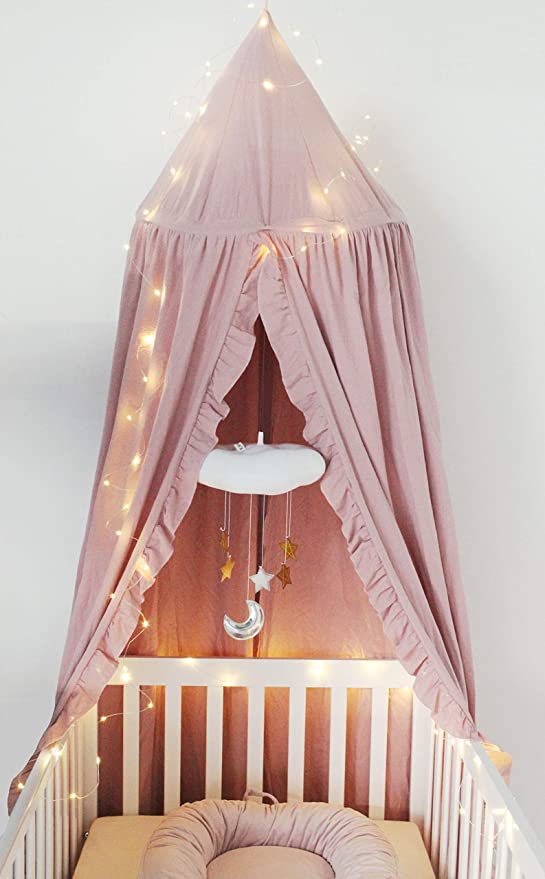 Pink Princess Led Lights Cotton Flower Decorative Children Baby Kids Bed Crib Canopies Gift For Girls