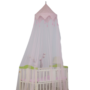 Baby Cot Girls Favorite Pink Color Tassel Bed Canopy Pop Up Mosquito Netting