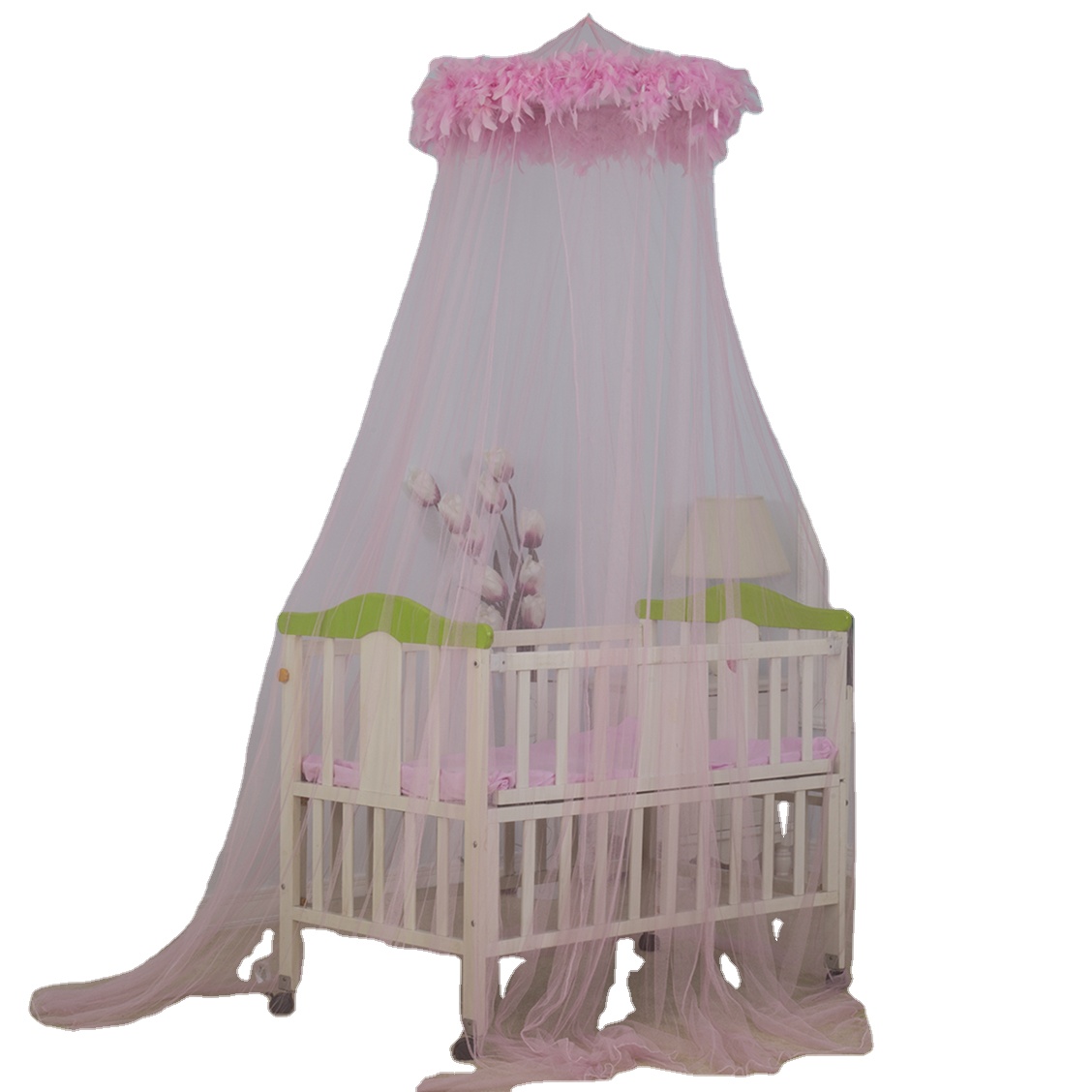 2020 Hot Sale Baby Girl Princess Style Pink Feather Circular Baby Mosquito Net