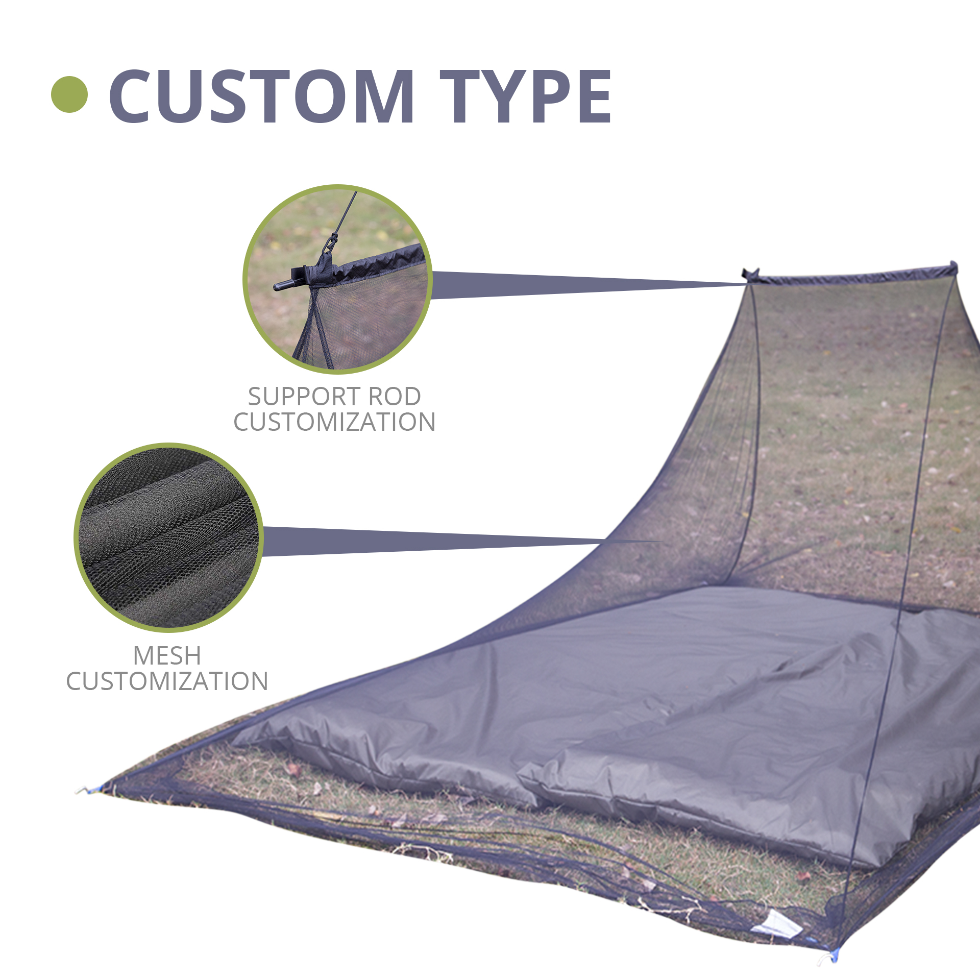 Outdoor trapezoidal mosquito net for double windproof and insect proof camping and hiking picnic